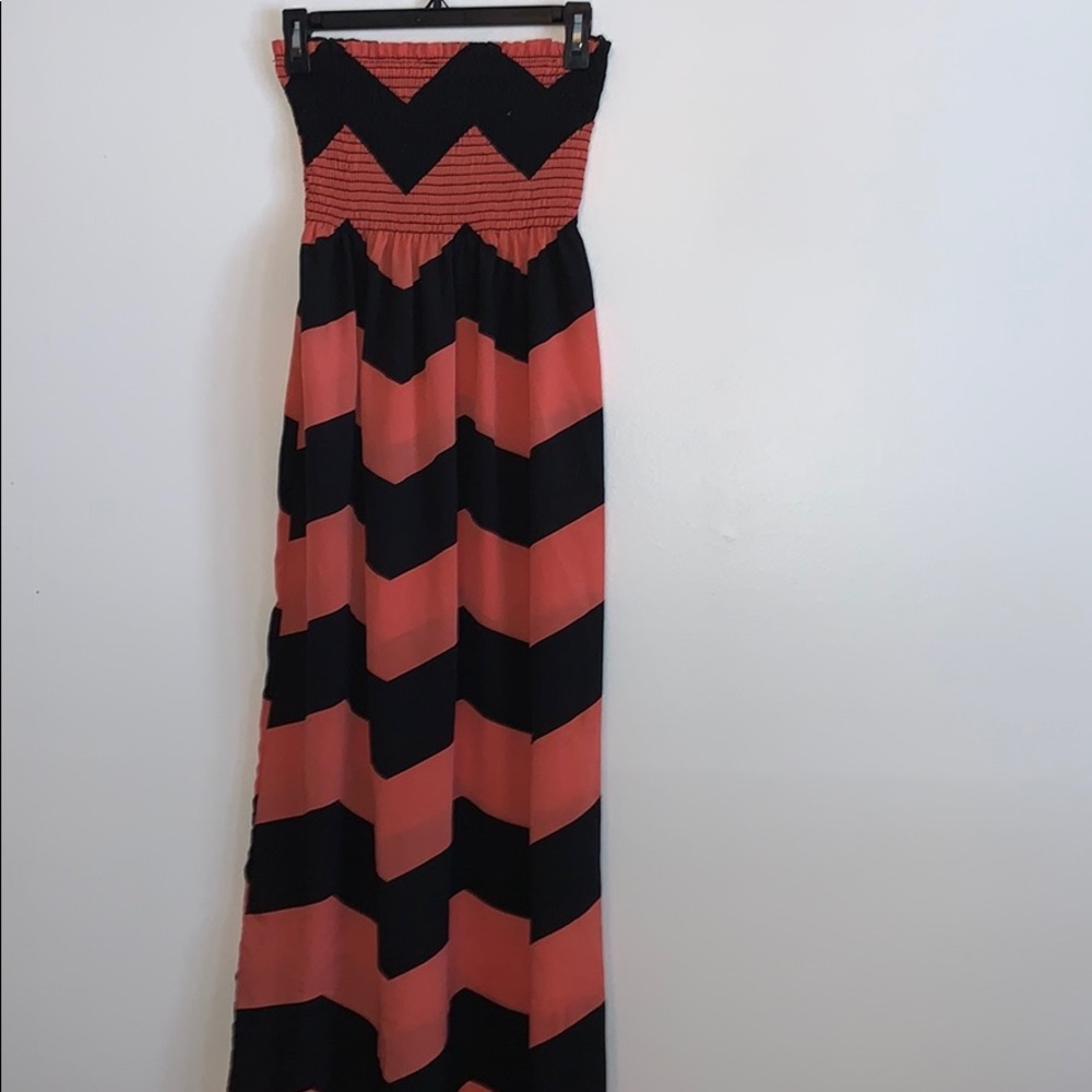 Chevron pink strapless maxi dress